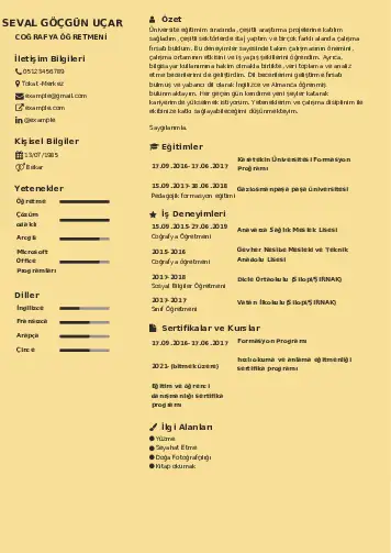 Coğrafya Öğretmeni CV Örnekleri cv indir